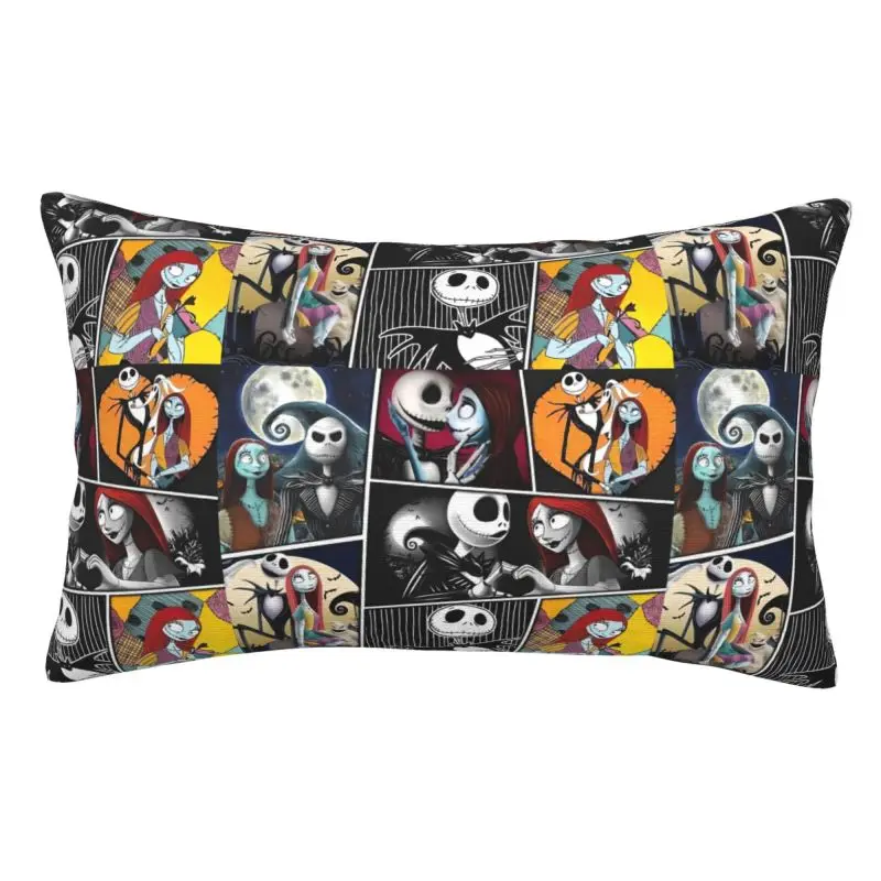 Custom Halloween Jack Skellington Collage Pillowcase 60cmx40cm Cushions Cover for Bed Sofa Rectangle Pillowcase