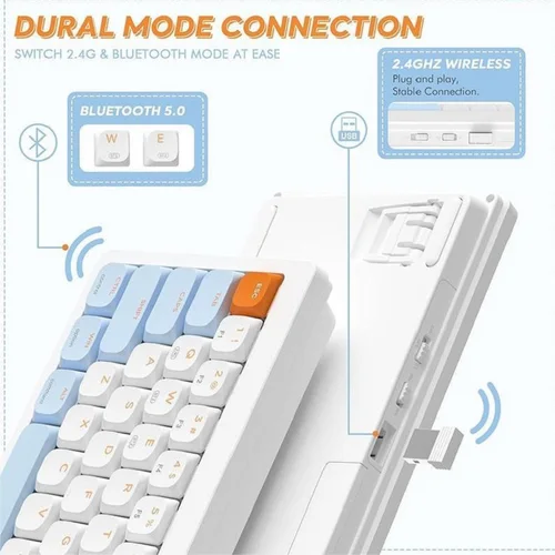 Imagen 2 del producto AJAZZ AKL680 Teclado Mecánico para Juegos con Bluetooth 5.0, 68 Teclas RGB, Teclado Inalámbrico 2.4G Ergonómico para Computadora Portátil, Jugadores, PC de Escritorio