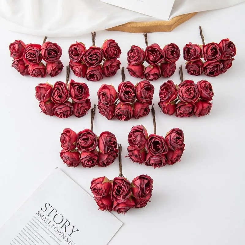 6 Stück Künstliche Blumen, Kunstseidenrosen mit Staubgefäßen für Weihnachtsgirlanden, Heimdekoration, Blumentöpfe, Hochzeitsbogen-Dekoration – Detail 5