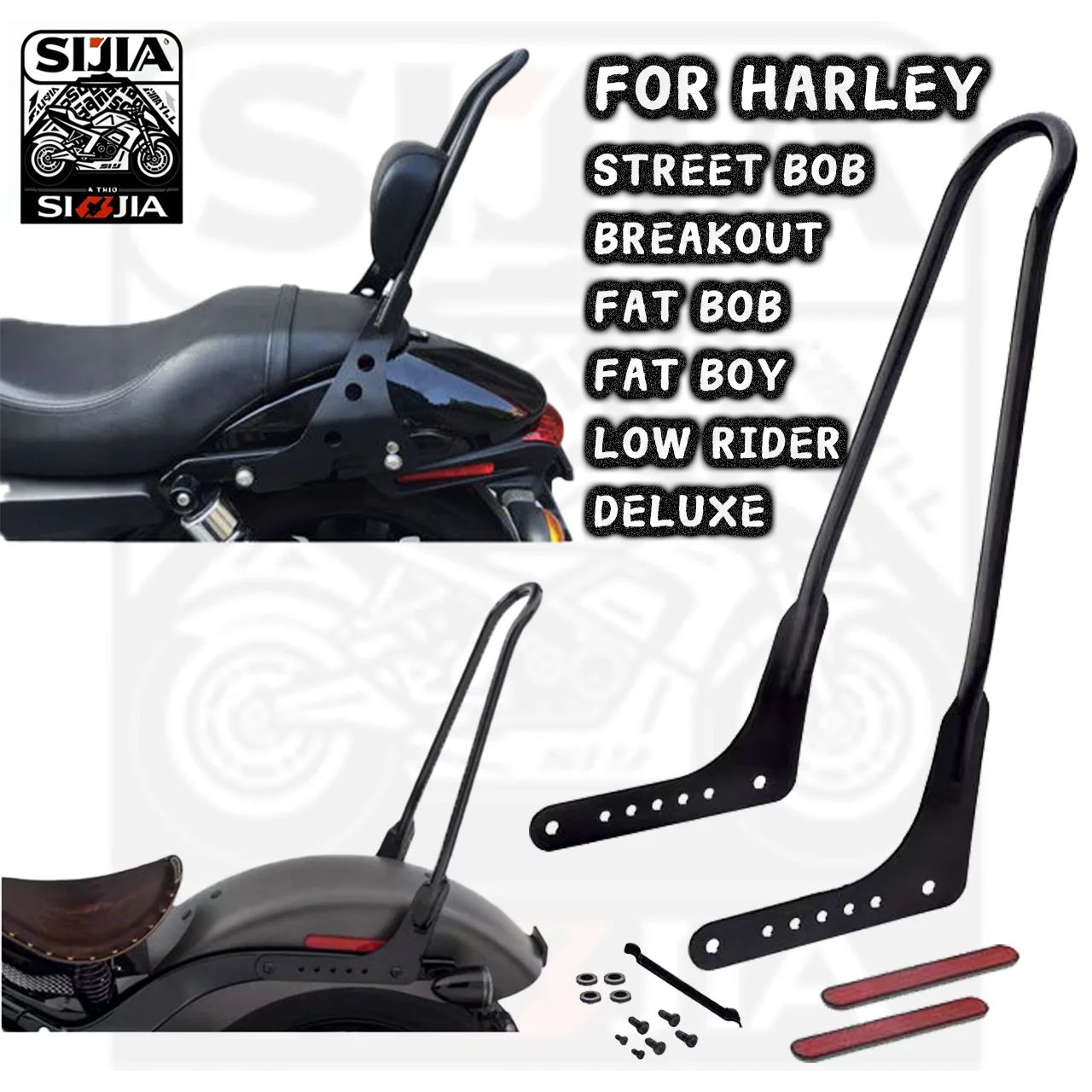 

Tall Top Bow Backrest Sissy Bar Para Sa Harley/Street Bob/Breakout/Fat Bob/Fat Boy/Low Rider/Deluxe 2018-2023 Super Wide