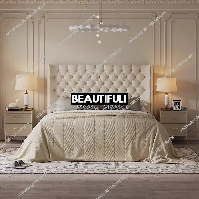 American light luxury court style cream style girl bed leather bed master bedroom