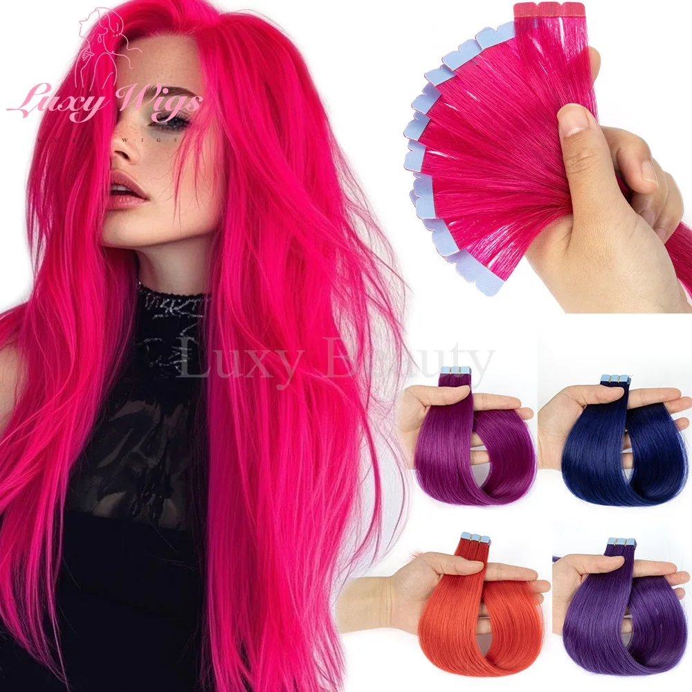 

Розовая мини-лента для наращивания волос, невидимая бесшовная лента из человеческих волос, 10 шт./компл., цветная красная, зеленая, фиолетовая, синяя, мини-лента для волос