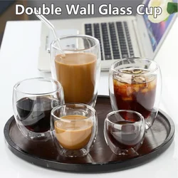 250-450ml Double Wall Glass Cup Round Style Solid Color Beer Milk Coffee Heat Resistant Water Cups Transparent Mug Glass Mug