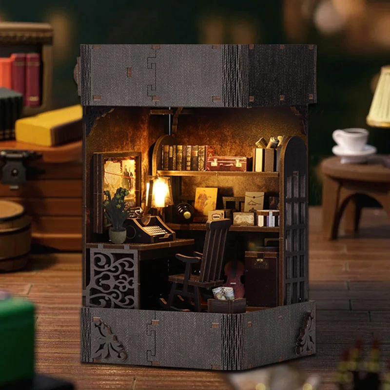 Imagem -03 - Kits de Construção em Miniatura de Madeira Detective Agency com Luzes Casas de Bonecas Faça Você Mesmo Decoração de Casa Presentes para Amigos Novo