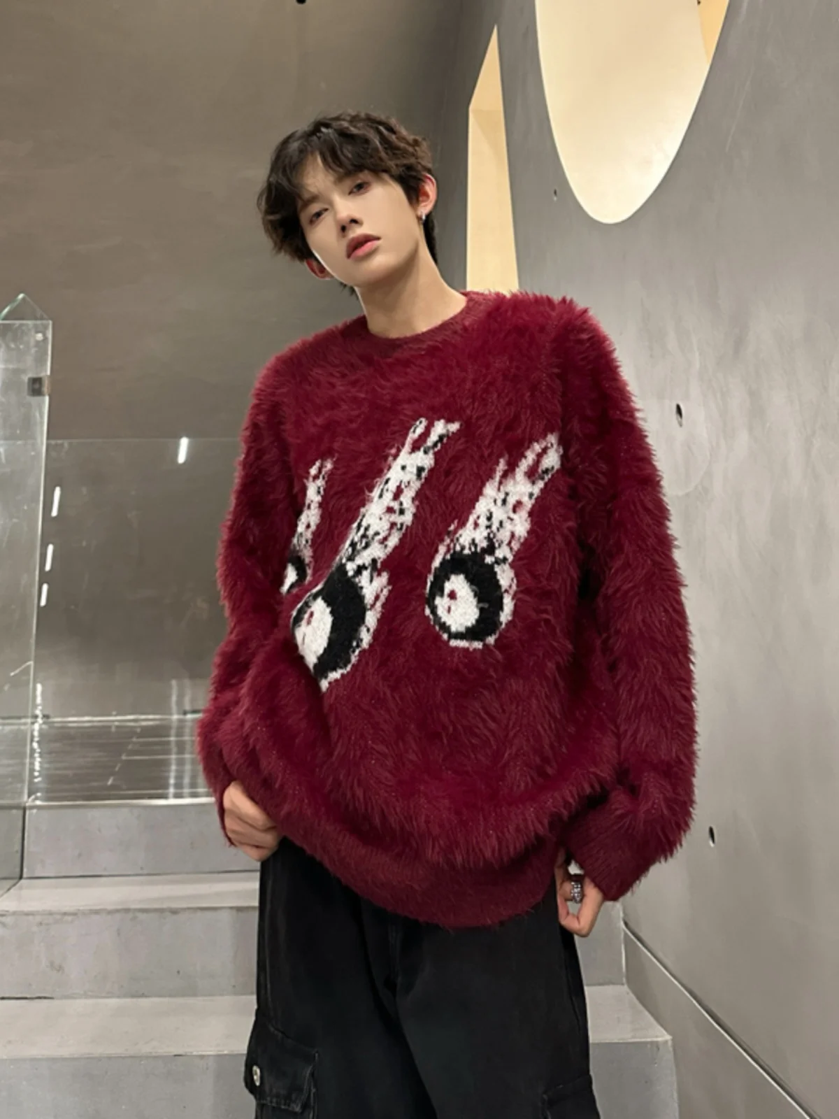 

Autumn Winter Men's Lazy Sle Casual Thiened Hooded Knitted Sweater Soft Warm Plu Korean Version Loose Fit Long Sve