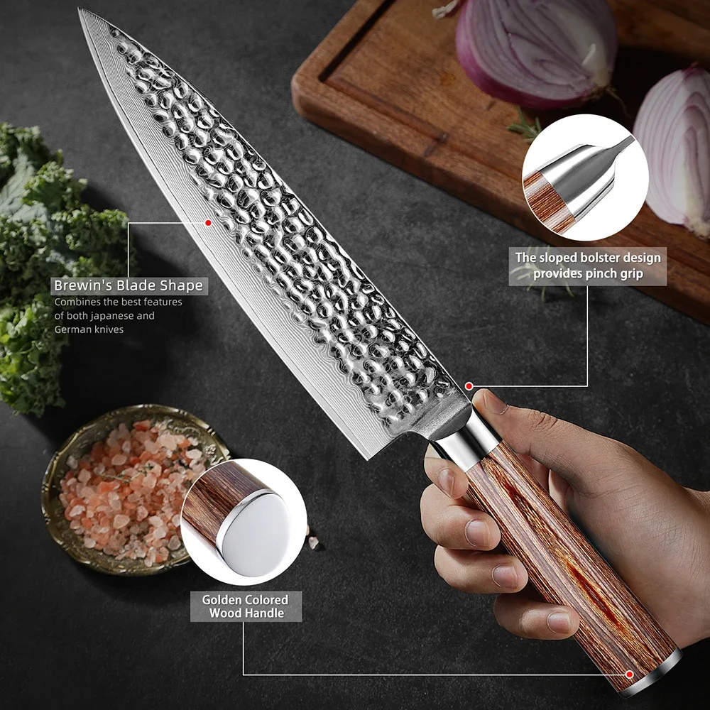 

Japanese Damascus Steel Chef Knife 8 Inch Kitchen Knives Ultra Sharp Damascus Cooking Knife Hand Forged Non-stick Knife
