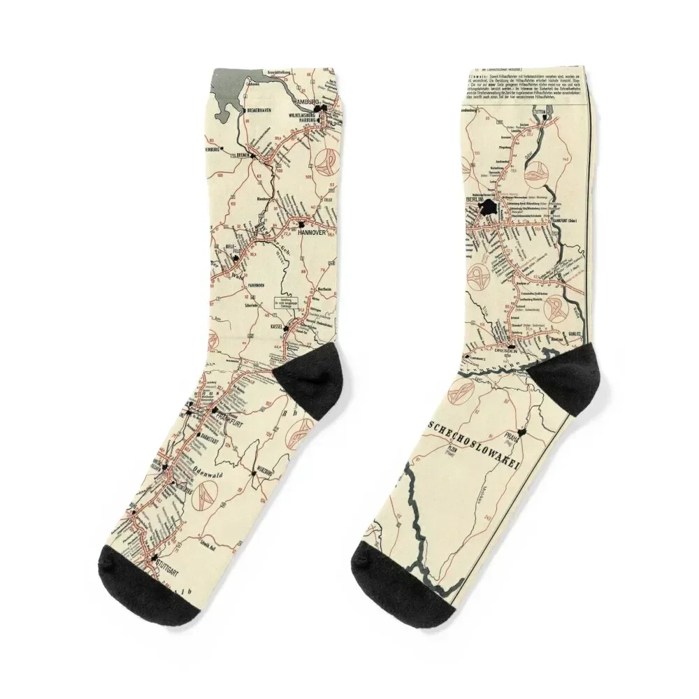 

ADAC Autobahn-Karte. 1950 Vintage Map of Autobahn in Germany. Socks Sports essential Boy Socks Women's