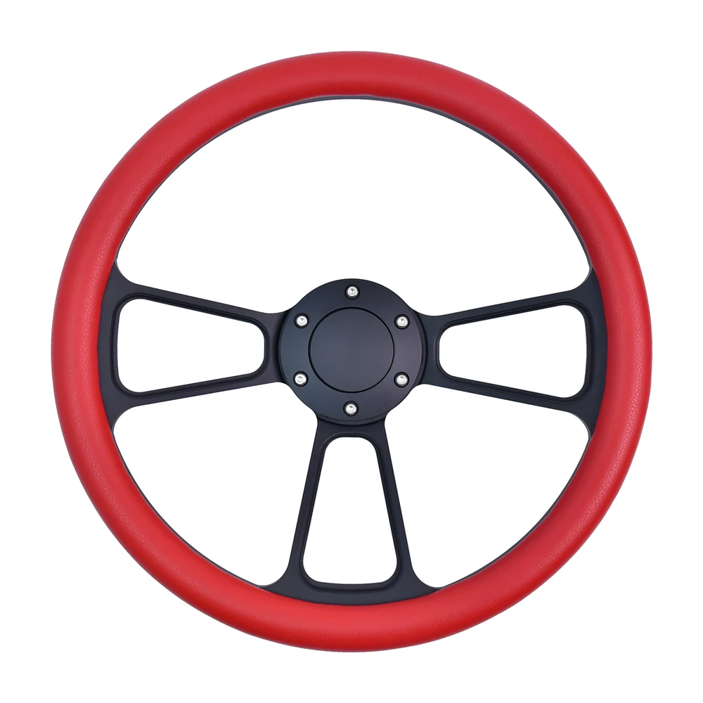 14 Inch 340mm Classic Retro Steering Wheel Red Microfiber Leather Chrome Plated Three Spoke Racing Steering Wheel  with Horn