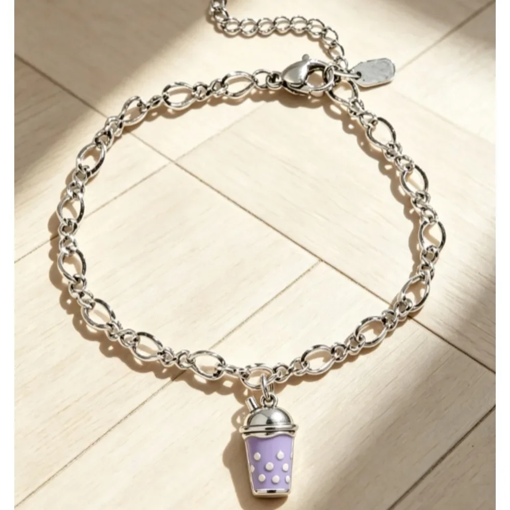 2027 New S925 Silver Vintage Oxidized Charm Bracelet Purple Milk Tea Texas Kerrville Doll House Enamel Pendant Jewelry Gift