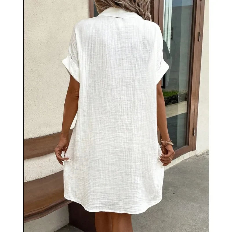 Elegant Womens Button Down Shirt Dresses Casual Loose Summer Long Sleeve Collared Shirts Oversized Blouse Tops with Pocket
