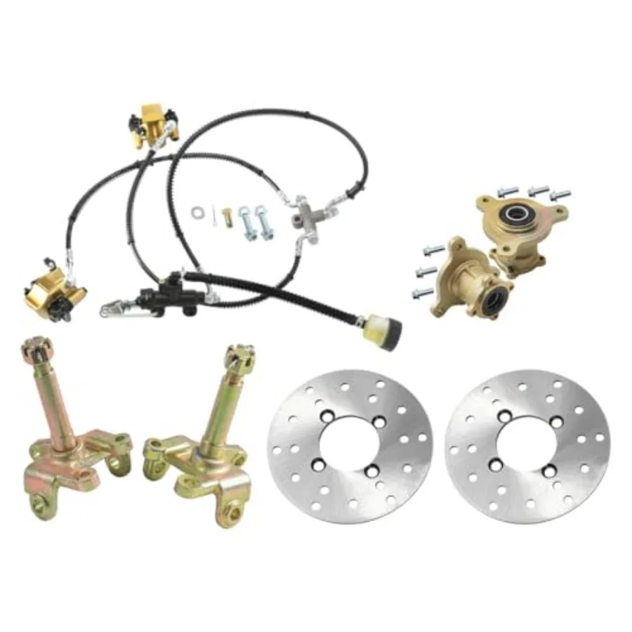 Eje de dirección del cubo de la rueda delantera de 3 pernos, pie de nudillo, freno hidráulico, almohadillas de doble pinza, Rotor para piezas de bricolaje, Go Kart Drift Trike