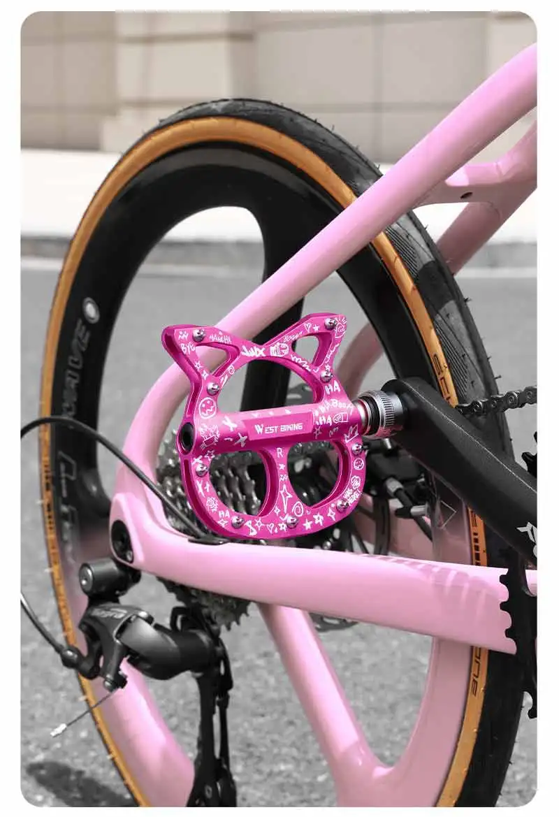 WEST BIKING Schnellspannpedale für Falträder, Katzenform, Aluminiumlegierung, rutschfeste Pedale, Fahrradzubehör für Frauen und Mädchen – Detail 17