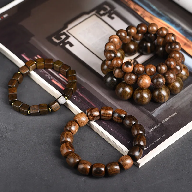 Brunei Wooden Bracelet Crafts Wooden String Herbal Scent Submerged Bracelet Stripe Ethnic Style Men's and Women's Ornament