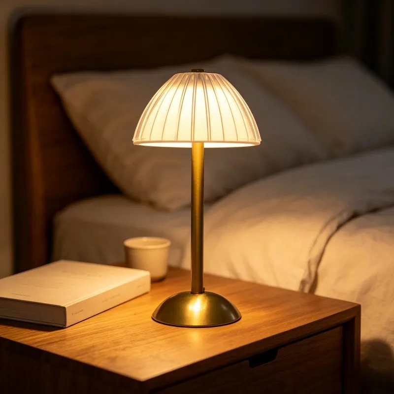 Vintage Metal Pumpkin Striped Table Lamp Touch Control Night Light Minimalist Desktop Lamp for Home Bedroom Desk Decor