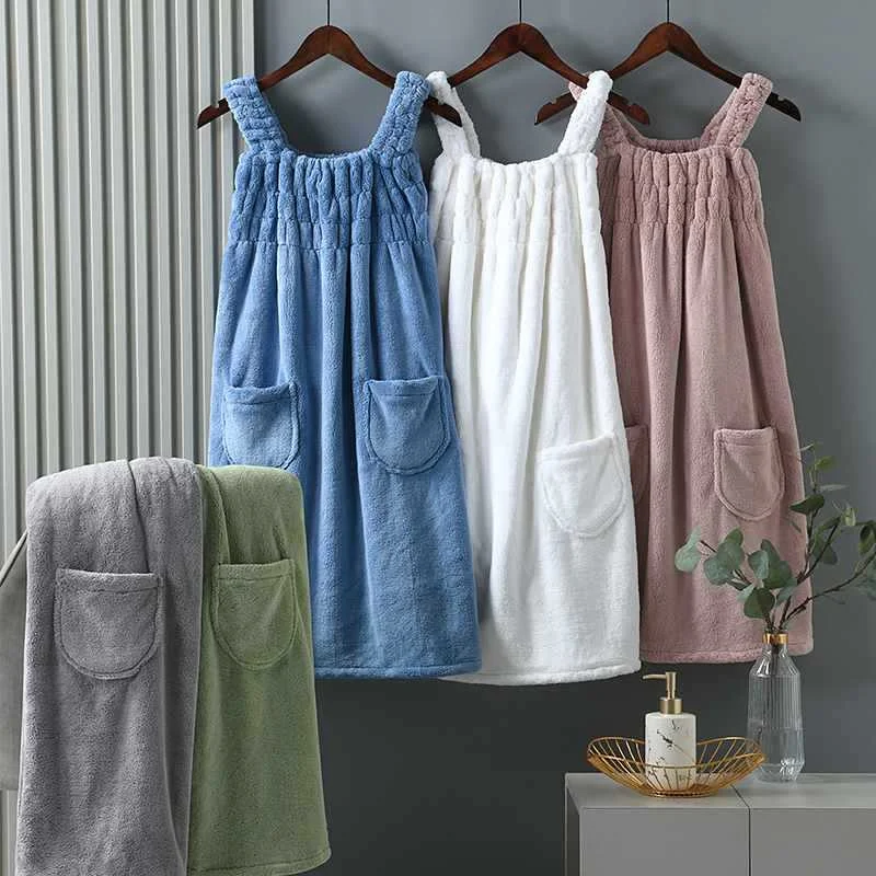 Wrappable Bathroom Bathrobe Gown Women Autumn Winter Coral Fleece Soft Dress Bath Towels Adult Nightgown Warm Thick Nightdress