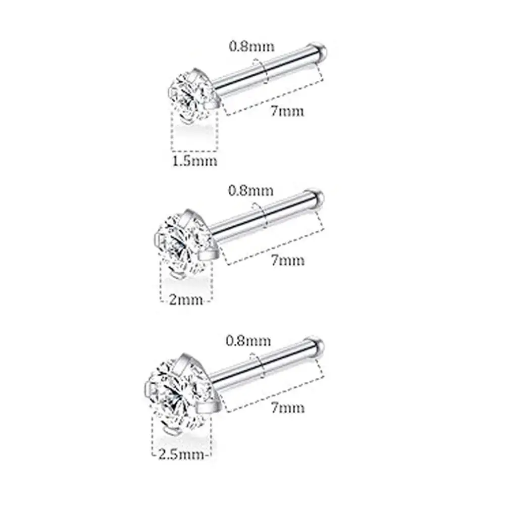 1/3pcs Set Shiny CZ Nose Ring Studs Cartilage Stud Piercing Conch Tragus Earring Hypoallergenic for Women and Mens Body Jewelry
