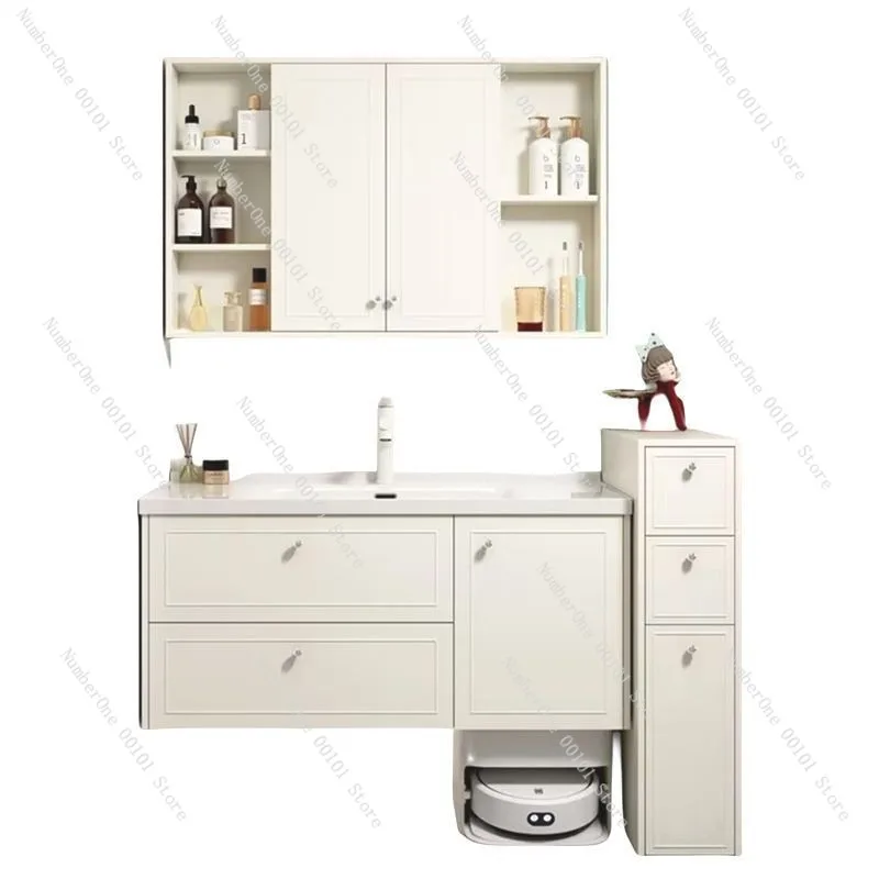 

Oak Feng Shui Mirror Vacuum Cleaner, Robot Cleaner with Ceramic Integrated Basin, 77/87/97/107/117cm Bathroom Cabinet