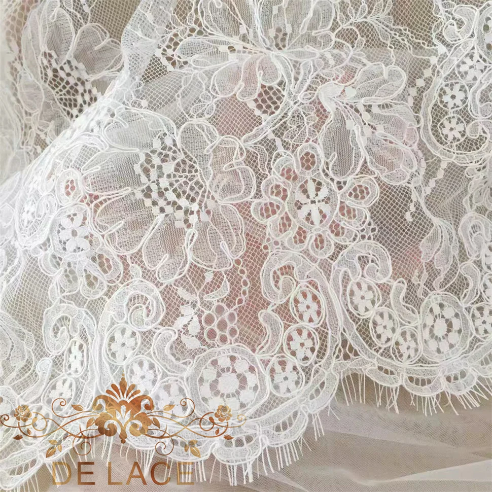SXGN Exquisite Wedding Dress Eyelash Corded Lace Chantilly Lace Tulle Embroidered Floral Pattern Bridal Dress Lace Fabric