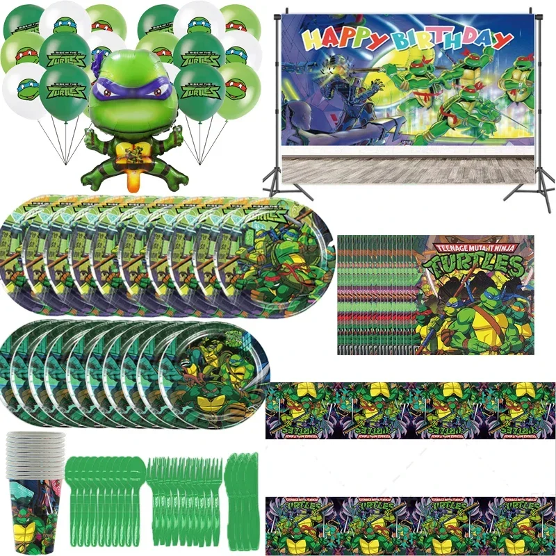 New DIY Anime Ninja turtle Birthday Party Articles Children's Theme Set Decoration Dinner Plate Paper Towels Table kids party