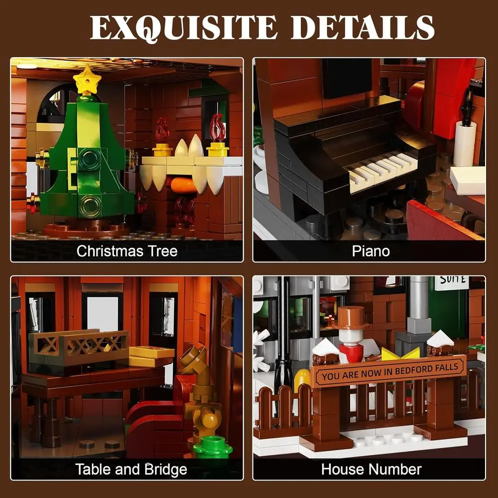 ชุดบ้านคริสต์มาสหิมะเรืองแสง บล็อกตัวต่อที่เข้ากันได้กับเลโก้จำนวน 1,549 ชิ้น เหมาะสำหรับเป็นของขวัญสำหรับผู้ใหญ่และครอบครัว