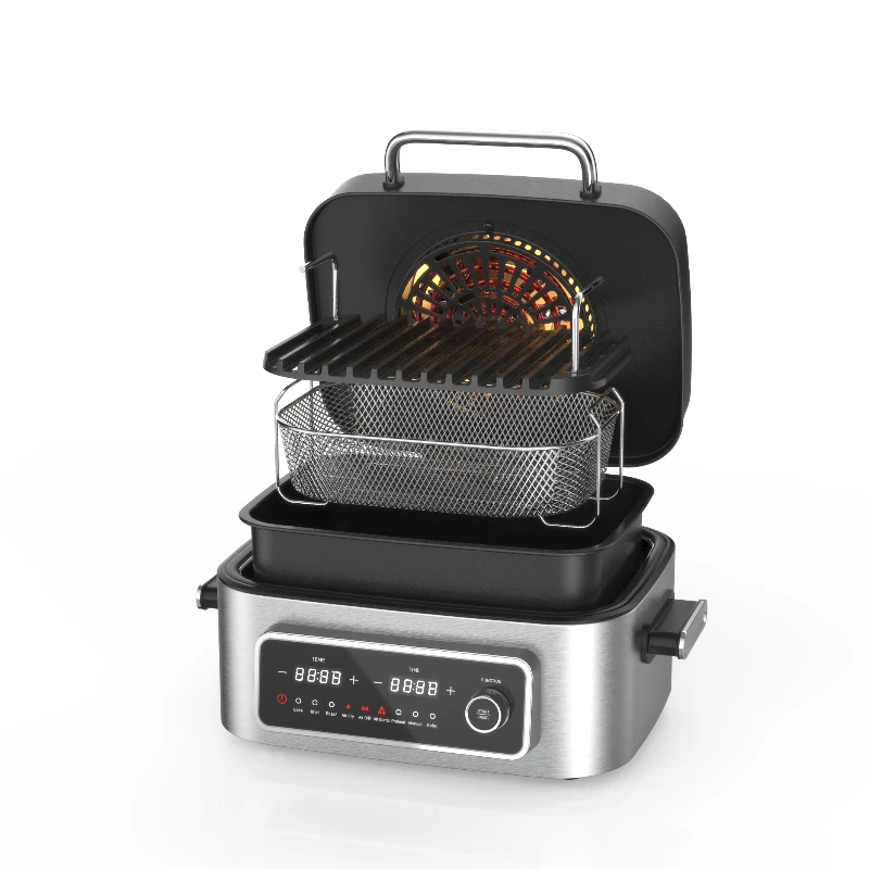 Smart 6-in-1 Indoor Grill  Air Fryer with Built in Thermometer AG708WS easy carry bbq appliance