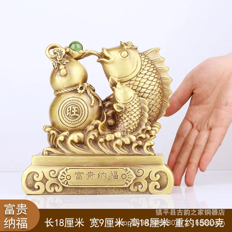 Pure Copper Golden Arowana Ornament Leaping Over the Dragon Gate Yearly Fish Office Living Room Wine Cabinet Decoration Cra