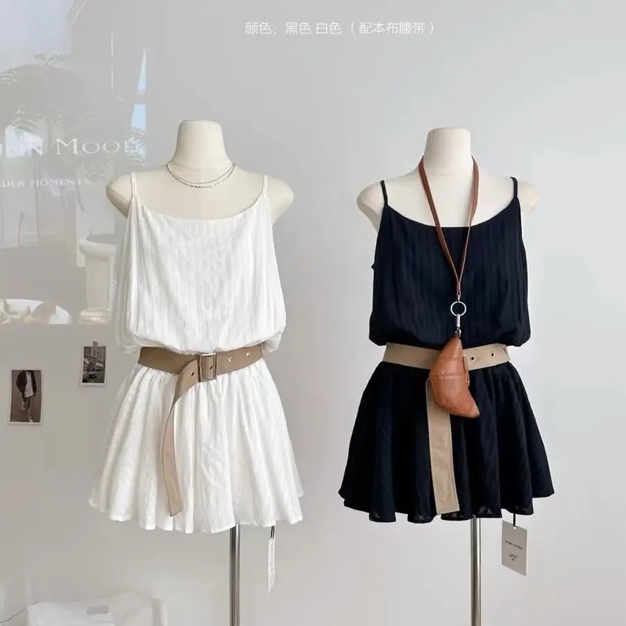 Korean Style Summer Vintage Mori Girl Mini Solid Color Dress With Belt 2000s Women Frock Evening Dress
