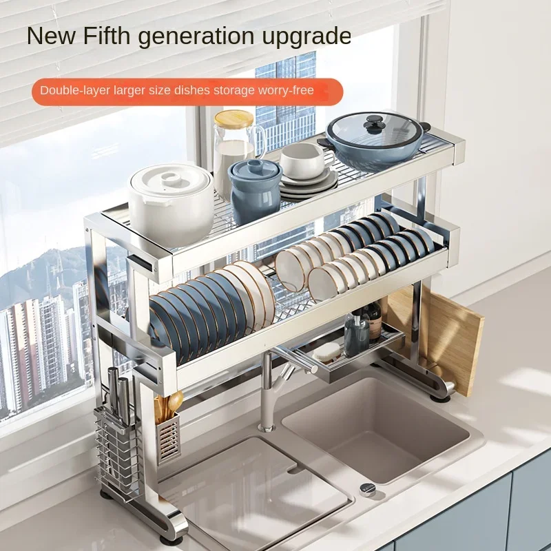 

Multipurpose Expandable 304 Stainless Steel Kitchen Sink Shelf, Drain Rack for Dishes and Bowls