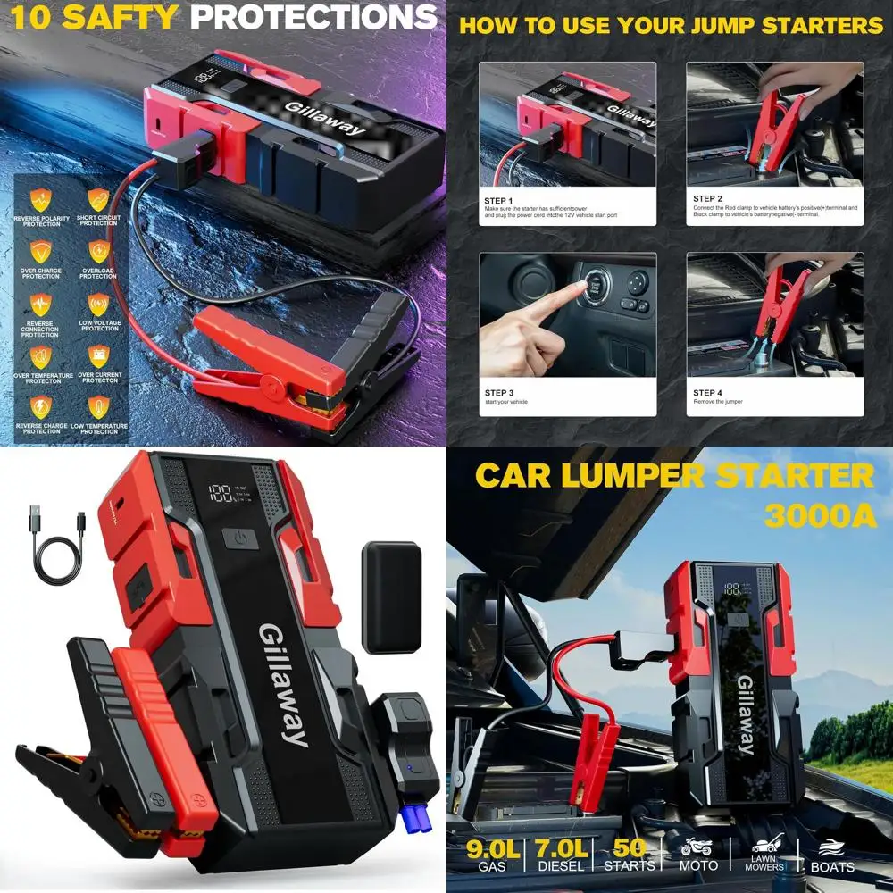 

001B 4000A Car Jump Starter Battery Pack (Up to 9.0L Gas and 7.0L Diesel Engine), 12V Car Charger Jump Starter Portable Battery