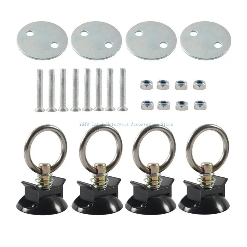

L5BC 4 Sets Tie Down System Round Tie Down Anchors Point with Round Rings for Truck Beds or Trailer to Tie Down ATV