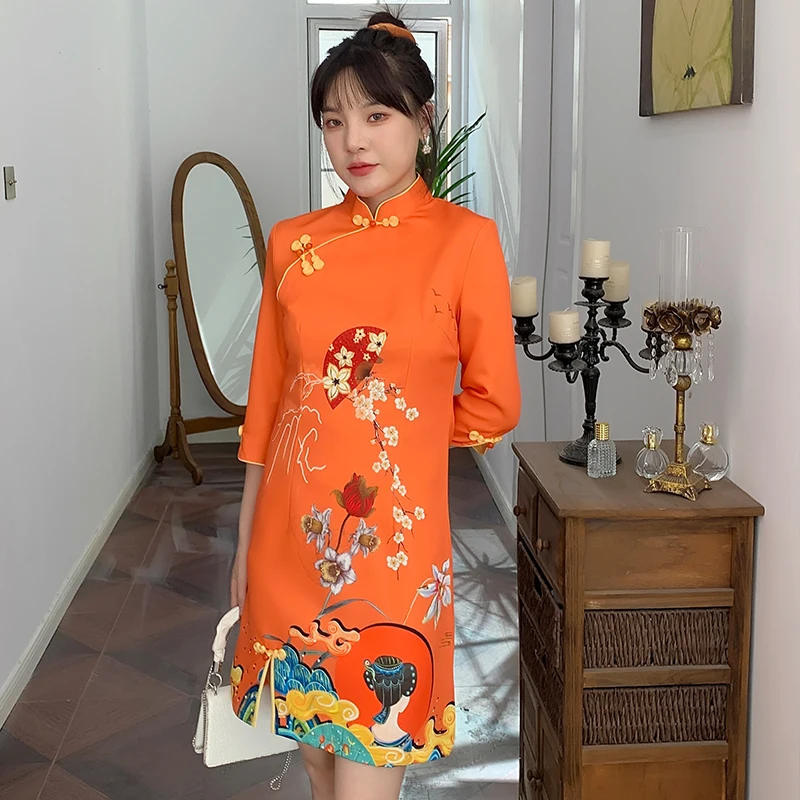 Modernes chinesisches Kleid für Mädchen Cheong sam elegantes A-Linie Kleid Cheong sam chinesische klassische Frauen Qipao Ärmel sexy Hochzeit Evenin