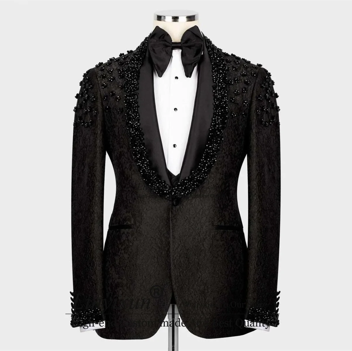 Luxury Handmade Beaded Man Wedding Suits 3 Pieces Groom Tuxedos Bespoke Business Banquet Prom Blazer Slim Fit Ropa Hombre