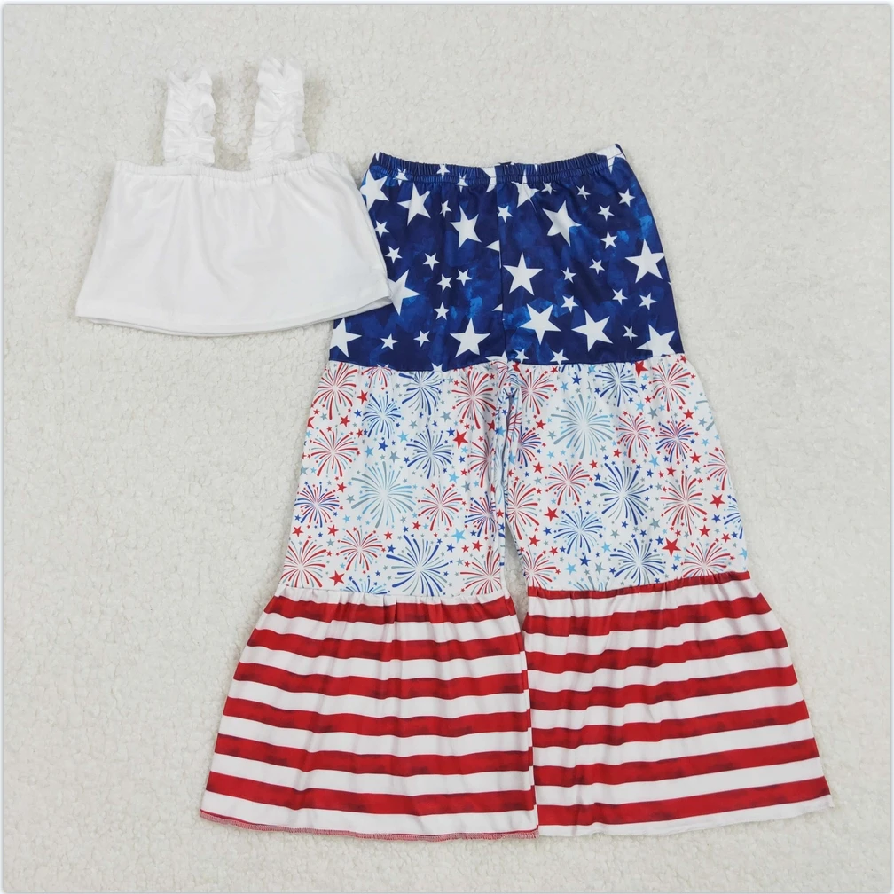 

Hot Sale Baby Girls Clothes 4th of July Shirt Boutique Kids Clothes Girls Bell Bottom Outfit Fashion Toddler Girl Clothes Set