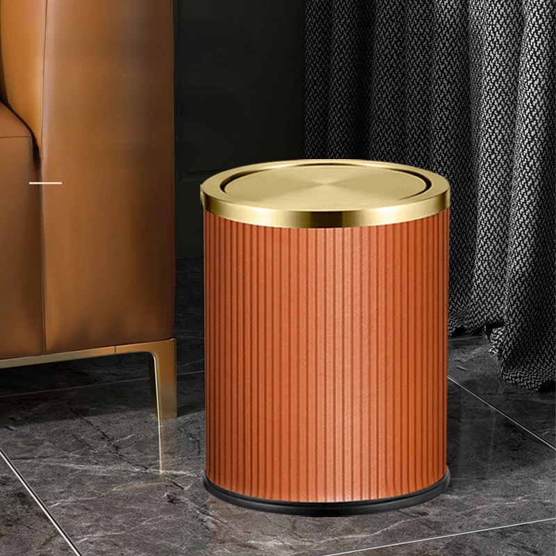 European Luxury Garbage Bin with Lid Bathroom Kitchen Living Room Rolling Cover Type Odor Proof Waste Bucket Cleaning Dustbin