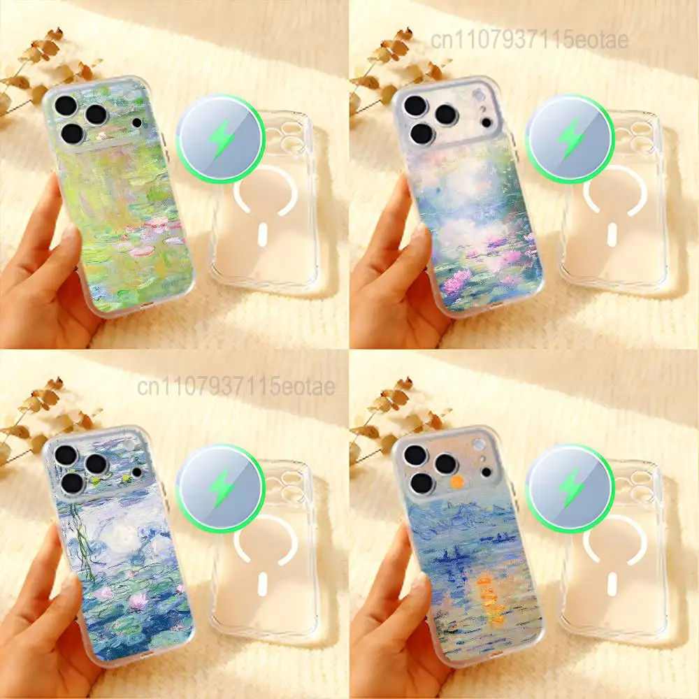 Claude M-Monet Painting Frosted Clear Magnetic Case for iPhone 17,16,15,14,13,12,11 Pro,Max,Plus,Mini,Air,E