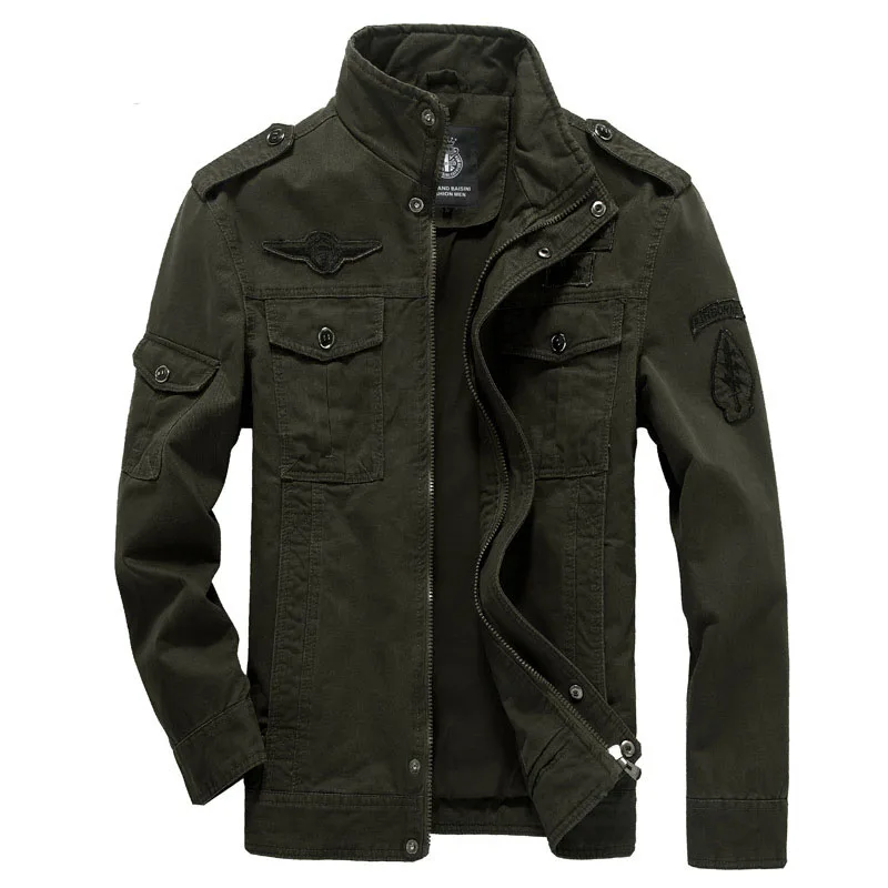 High-quality men\'s military jacket 2023 new multi-pocket collar embroidered sleeve pilot tooling plus size cotton jacket men