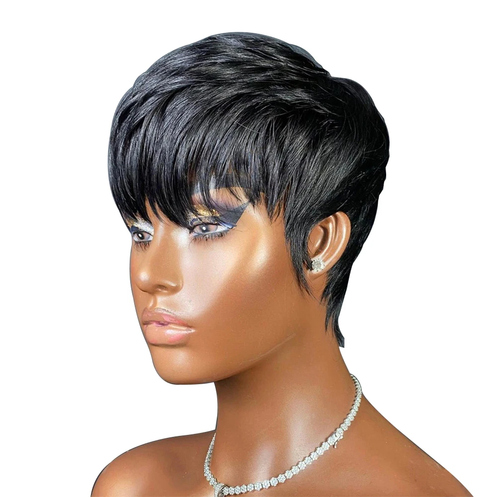 Short Wig For Women Human Hair Wigs Pixie Cut Wig Real Human Hair Machine Made Pixie Wigs Short Layered Haircut Straight Wigs