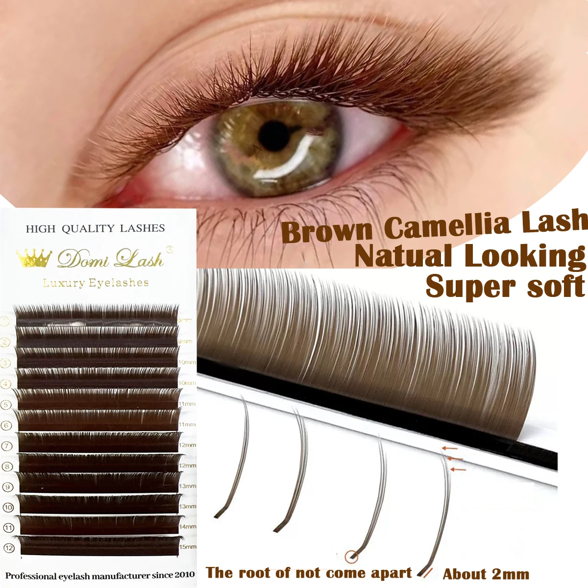 Domi Lash LB LC LD LJ Curl Camellia Künstliche Wimpern Braun Klassische Einzelwimpern Russische Volumen-Wimpern Easy Fan Nerz-Wimpern