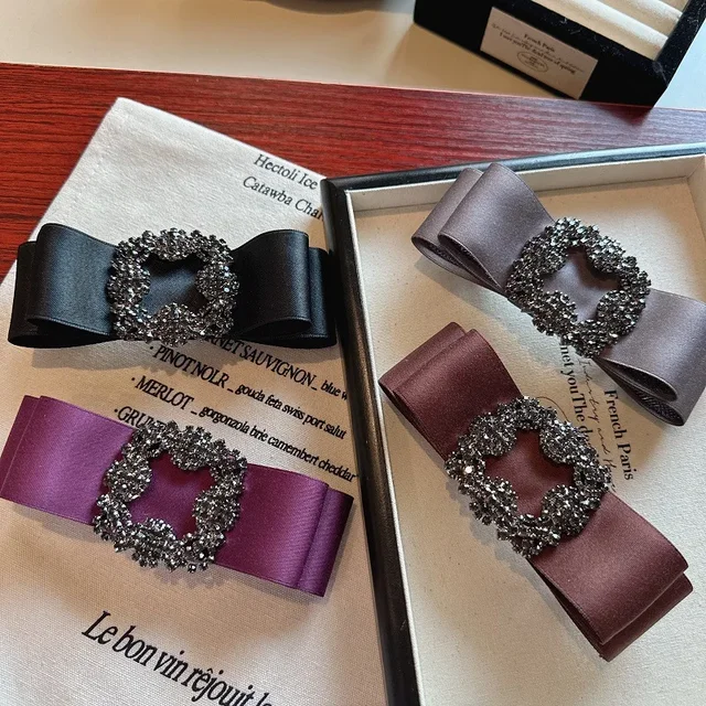 Koreańskie akcesoria do włosów Wysokiej klasy przemysł ciężki Rhinestone Hollow Spring Clip Tkanina kokardka Eleganckie damskie
