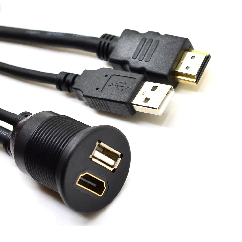 3ft Car USB HDMI AUX Extension Panel Flush Mount Cable For Car Boat and Motorcycle 1M
