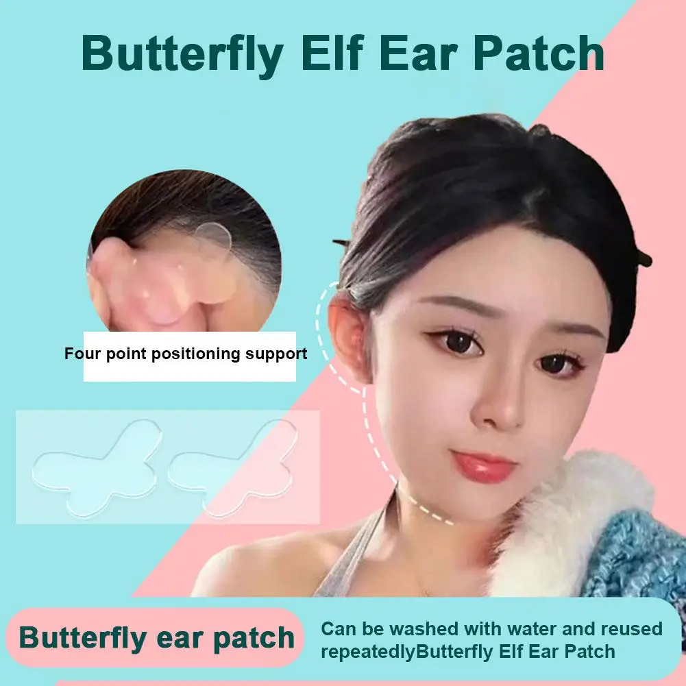 Butterfly-Shaped Elf Ear Adesivos, Corretor Correção Orelhas, Cosméticos Primer, Silicone Patch, Patches Tape Q8X5, 1Pc