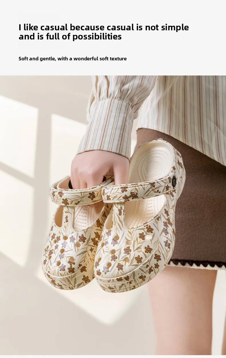 Neue Sommer-Damen-Clogs mit Aufdruck, Geschlossener Zehenbereich, Dicker Rutschfester Sohle, für Outdoor, Strand und Garten – Detail 5