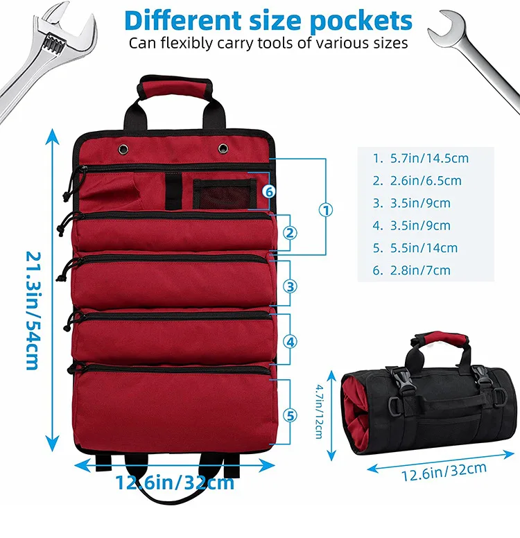 Imagem -04 - Multi-purpose Tool Bolsa Profissional Multi Pocket Hardware Tools Pouch Roll up Small Portable Tools Organizer Bag Alta Qualidade