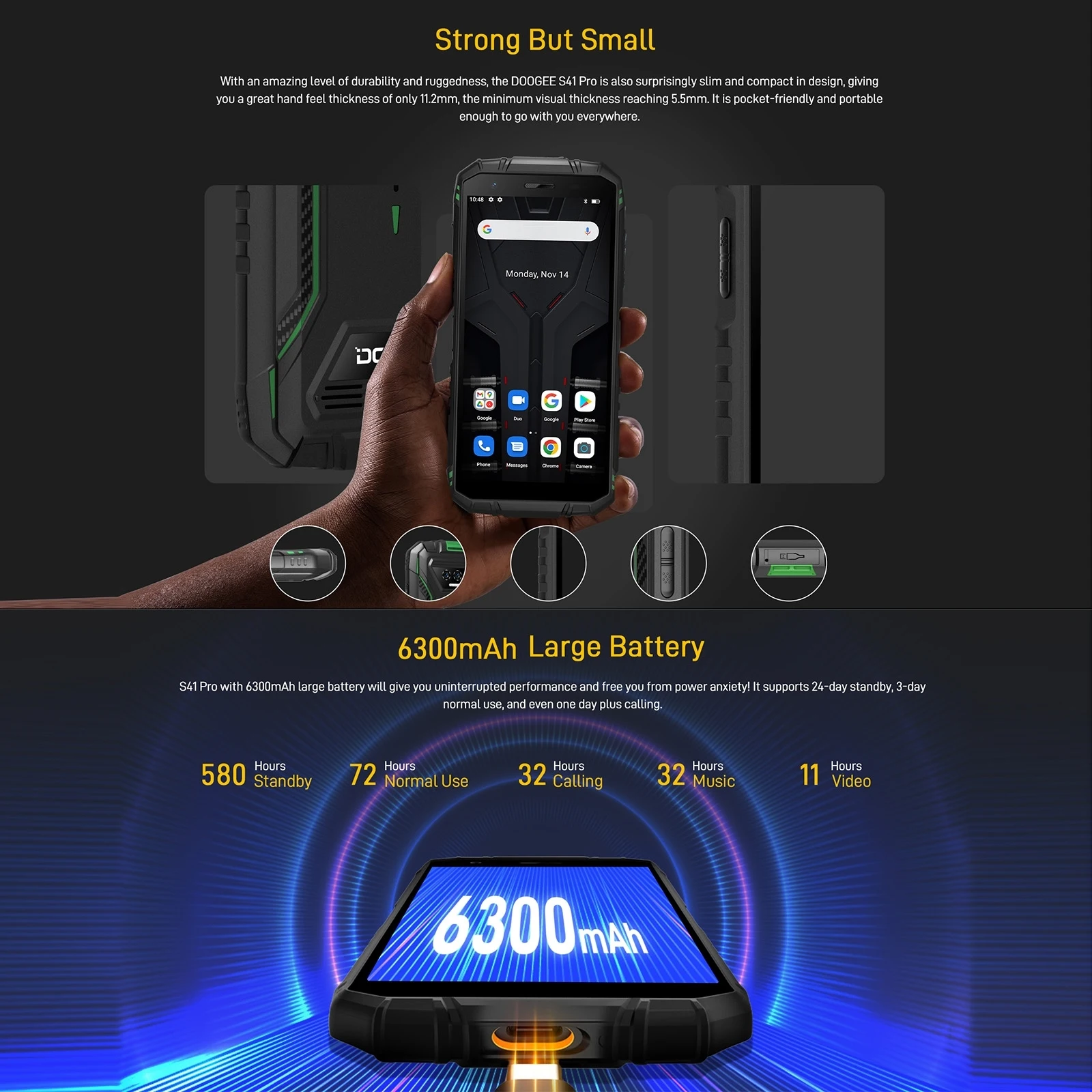 DOOGEE S41T Rugged Phone 5.5 "schermo 4GB + 64GB Smartphone impermeabile Android 12 Unisoc T606 Octa Core 6300mAh NFC cellulare