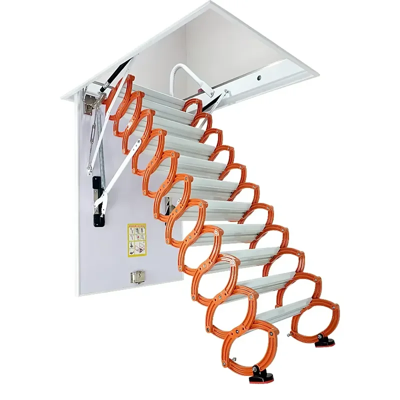 STLF Modern Full-Automatic Carbon Steel Handrails Outdoor Villa Kitchen Telescoping Attic Ladder Pull System Folding Loft