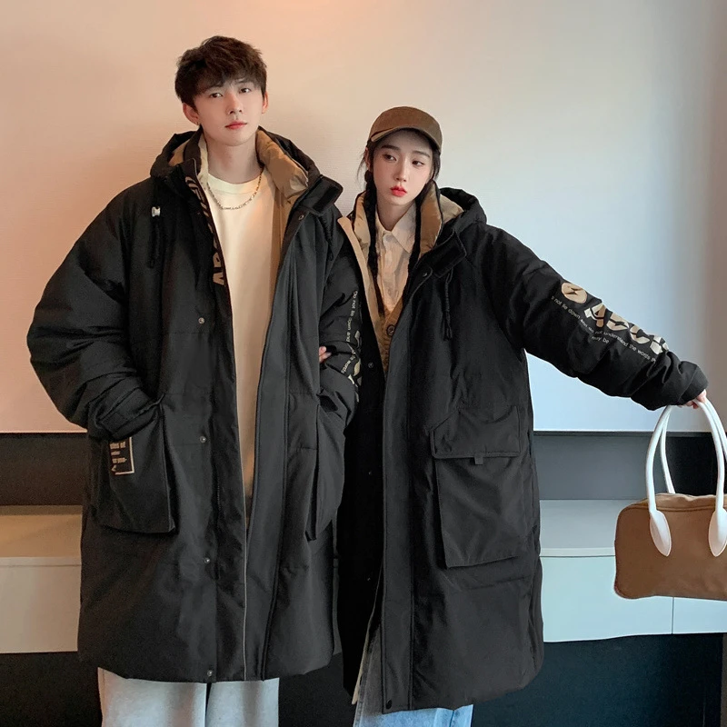 Women's Down Jacket Fall Winter New Puffer Coats Lettering Prints Casual Trendy Parka Thick Warm Mid-length Couple Down Coats