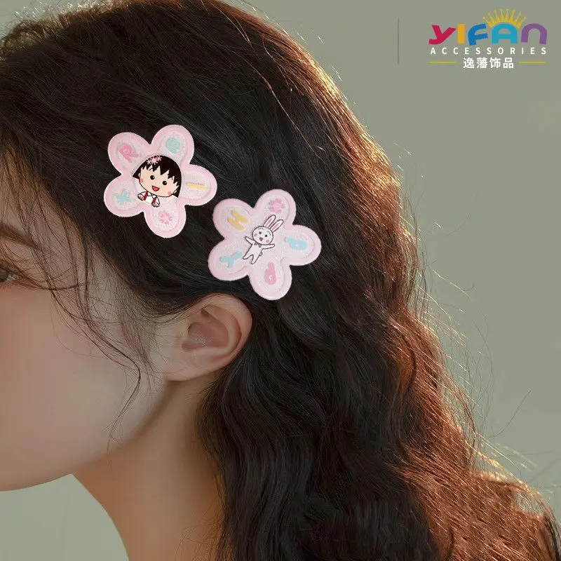 2Pcs Cartoon Cherry Blossom Chibi Maruko-Chan Acrylic 5*5Cm Side Bangs Hair Clip Headwear Hair Accessories Friend's Holiday Gif