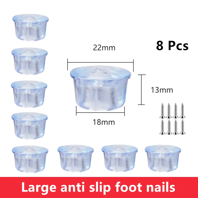 

8 Pcs/Lot 22mm Large Furniture Floor Mats Anti Slip Transparent Tables Chairs Increased Moisture-proof Foot Nails Silicone Pads