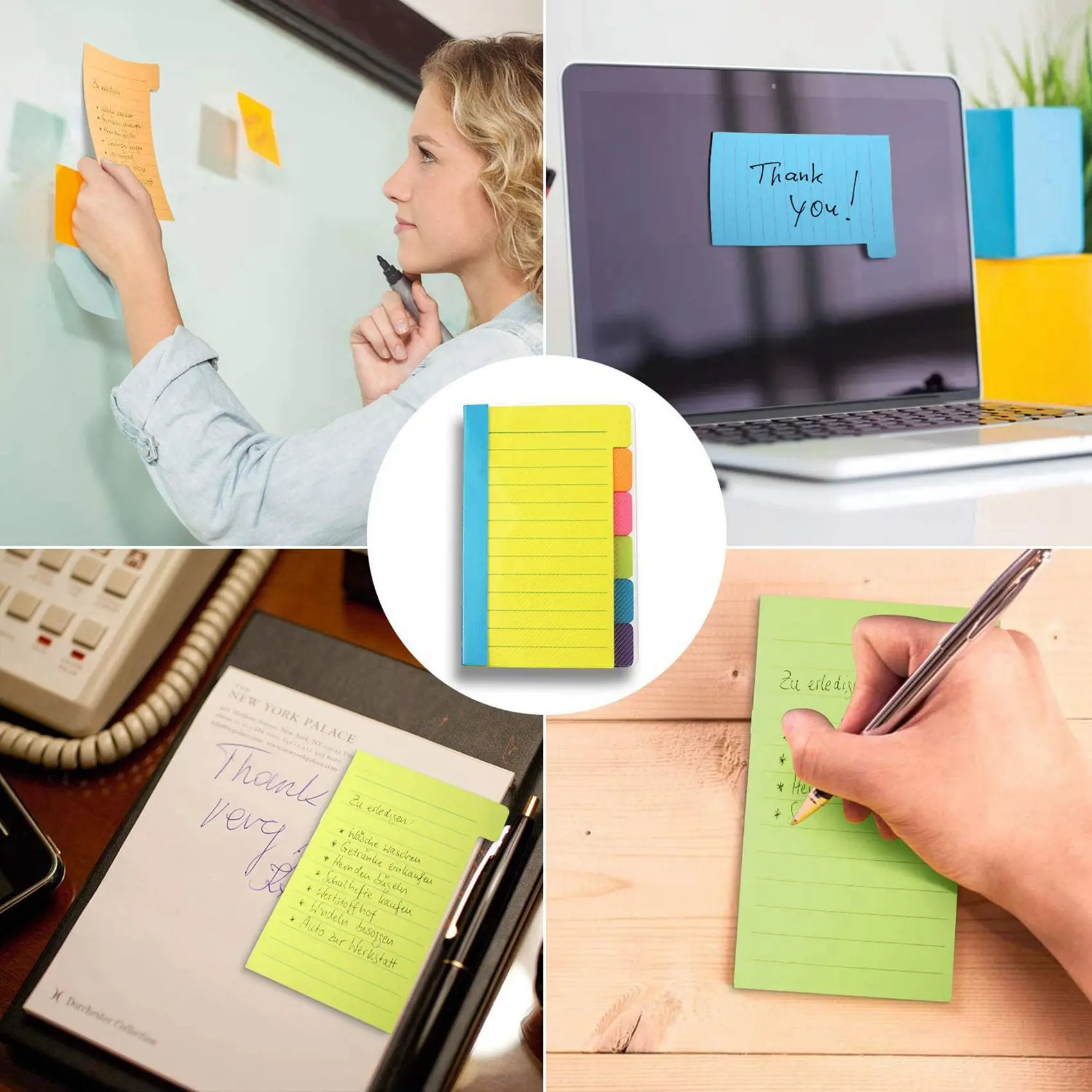 Delicate Texture-Sticky Notes Divider Sticky Notes Tabs ,Tabbed Self-Stick Lined Bright Colors Notepad, 4X6inch,4 Pcs 120 Index