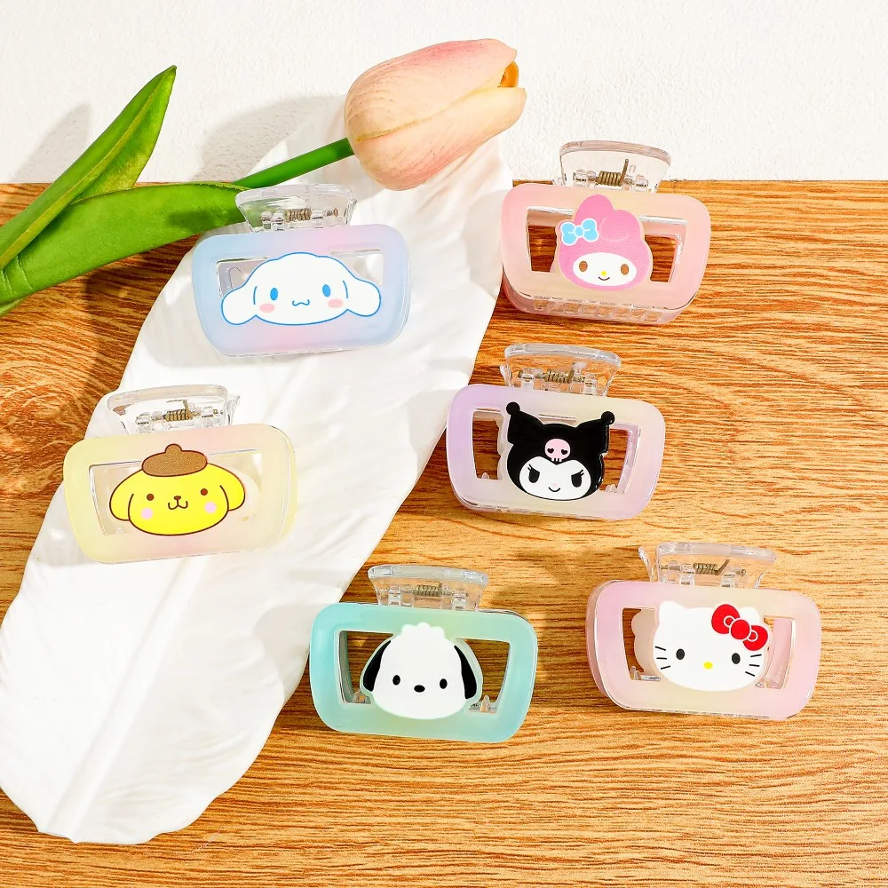 

6 шт. квадратных заколок для волос с персонажами мультфильмов Sanrio, многофункциональные аксессуары для волос и зажимы для волос.